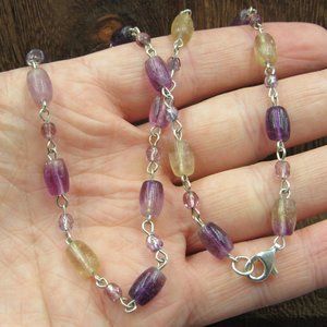 16" Sterling Silver Ametrine Stone Necklace Vintage Minimalist Everyday Bea